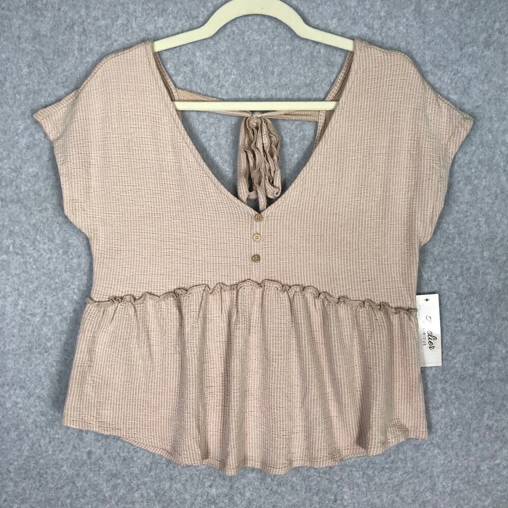 Atelier Top Womens Large Knit Flowy Ruffle Tie Coastal‎ Cowgirl Neutral Cottage